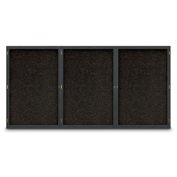United Visual Products Sliding Door Indoor Enclosed Corkboard, 7 UV9027ACS-BLACK-SURF - main